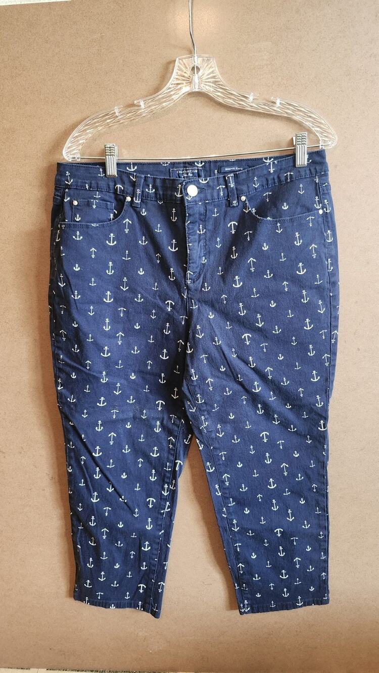Charter Club Womens Bristol Capri Jeans Blue Anchor Stretch Pockets Size 14 #206